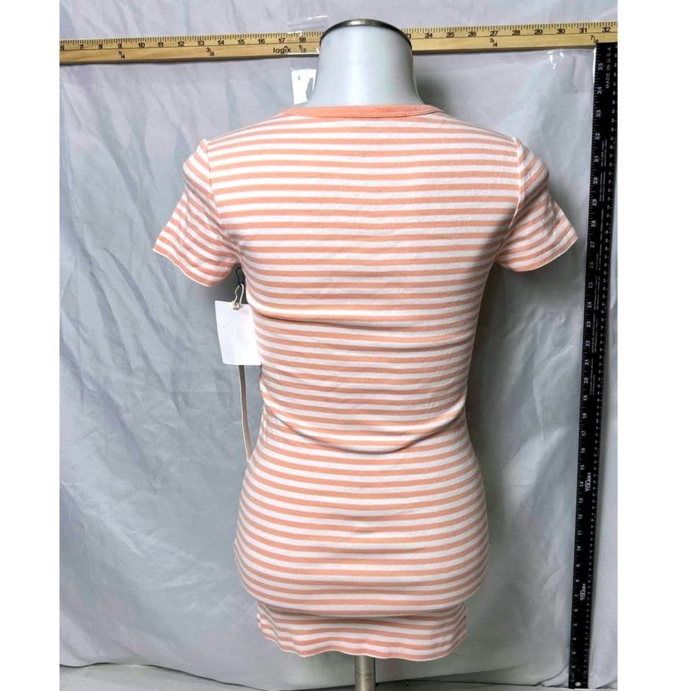 Caslon ~‎ Size XXS ~ White/Coral Striped Scoop Neck Ribbed Cotton Tee ~ NWT - Picture 2 of 10